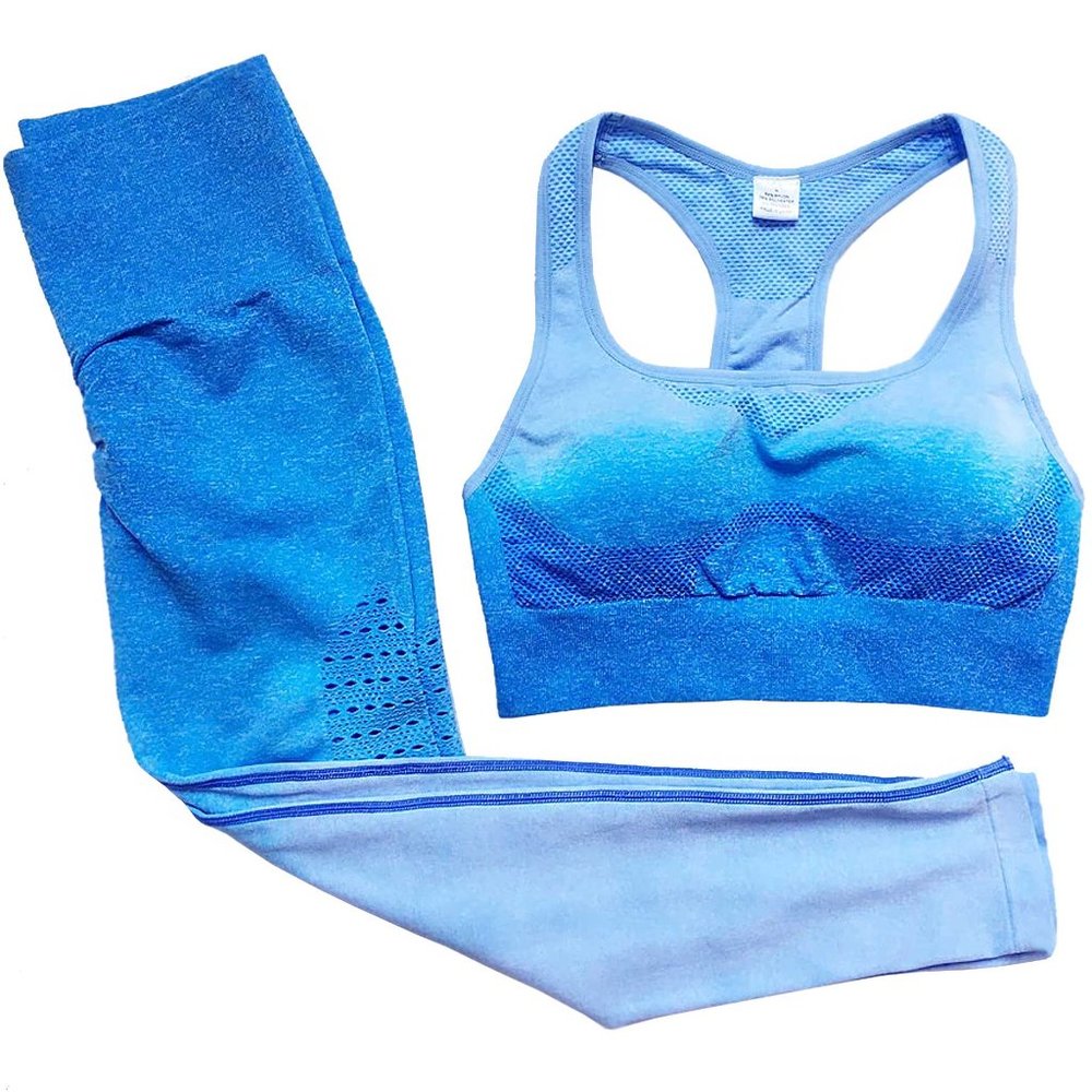 Women's Two-Piece Blue Ombre Yoga Bra & Leggings